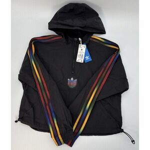 NWT ADIDAS Cropped Halfzip Black Rainbow Stripes Athleisure Streetwear Women M